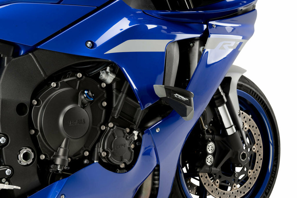 PUIG Frame Sliders Pro 2.0 Black Yam off-road motorcycle protection for Yamaha, durable crash protection hardware.