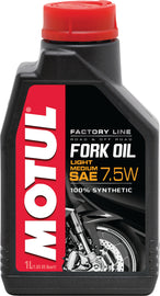 Motul Factory Line Fork Oil 7.5W 1L bottle, motorcycle suspension oil, suitable for high-performance fork lubrication.