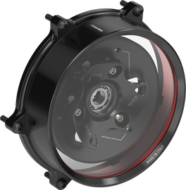 Black RIZOMA clutch cover for Ducati V2 motorcycle, model 58-ZDM179B, designed for durability and style.