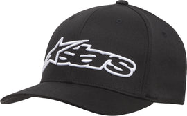 Alpine Star Blaze Flexfit hat in black and white, large/X-large size, featuring a fitted baseball cap style with embroidered logo.