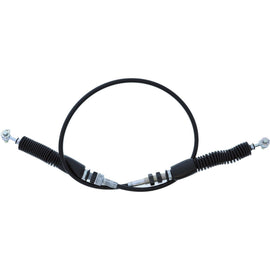 All Balls UTV shift cable with polished control line for smooth shifting, shown with metal fittings and protective casing.
