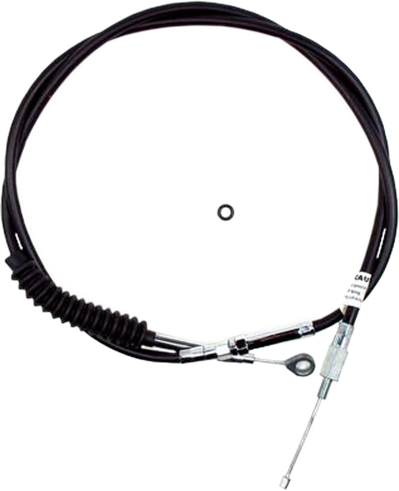 Motion Pro black vinyl clutch cable for hydraulic control lines, showing the flexible, durable cable with fittings at each end.