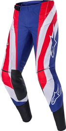 Alpine Star Techstar Union Le Pants in red, dark blue, and white, size 30, featuring sporty design and material details.