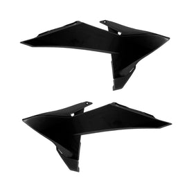 Polisport Plastics black radiator scoops for motorcycle body, 64-85063, shown on a vehicle in black color.