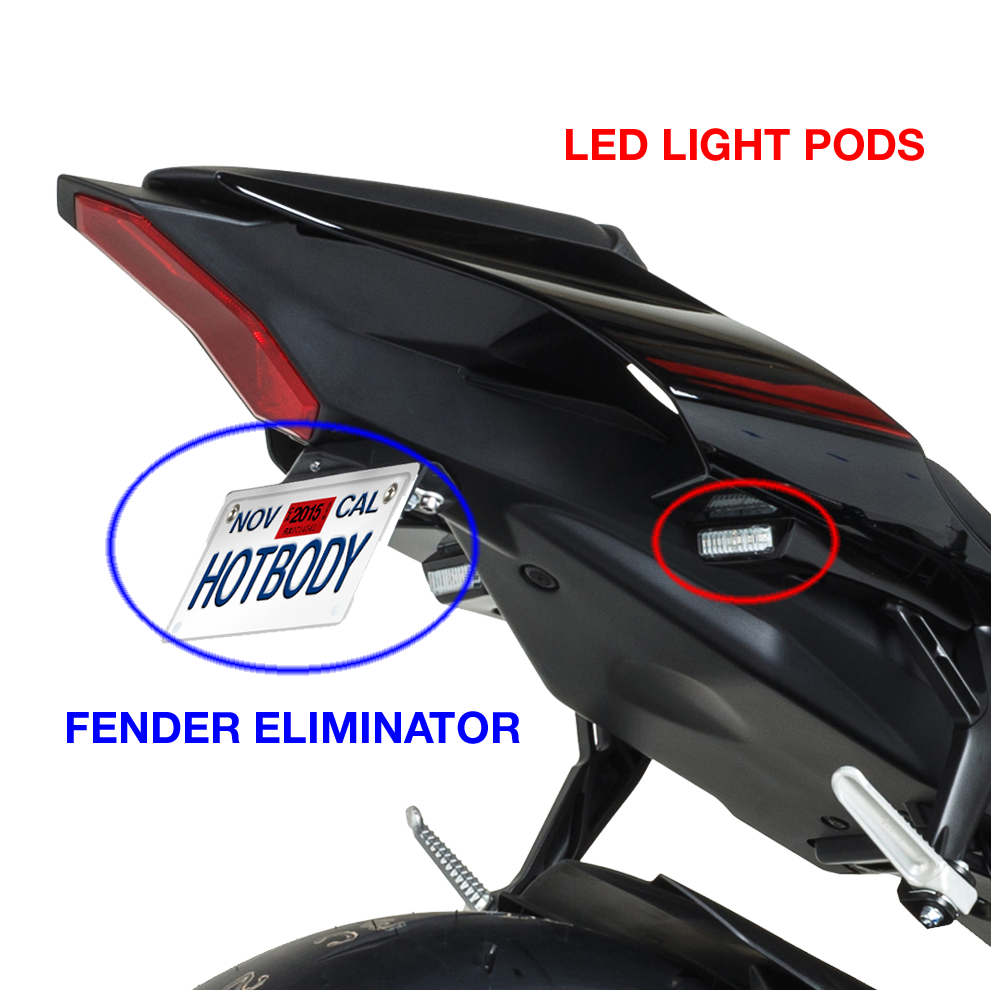 Hotbodies Racing off-road plate bracket in glossy black, designed for durable motorcycle protection and support.