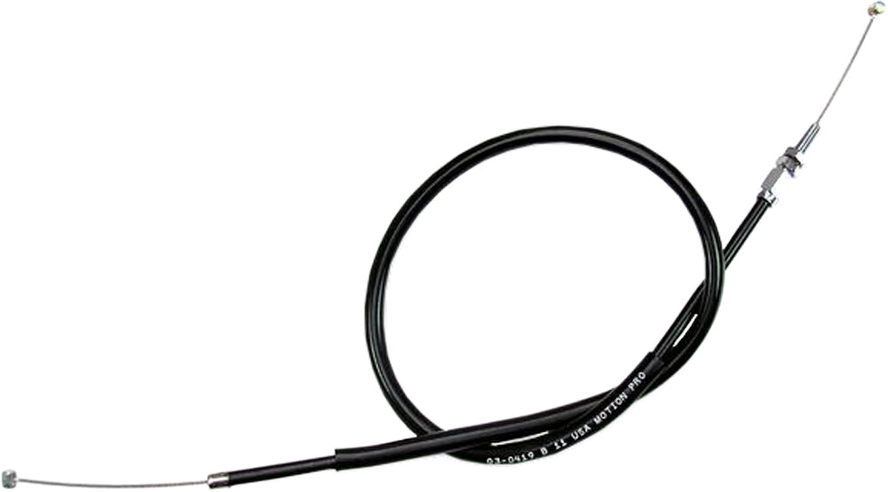 Motion Pro black vinyl throttle push cable for motorcycle or ATV, showing the cable with protective black vinyl coating.