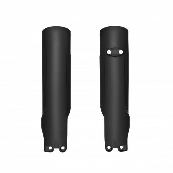 Polisport Plastics KTM fork guards in black, designed for KTM motorcycles, featuring durable plastic protection for front forks.
