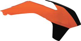 Orange Acerbis radiator shrouds with black accents, designed for motorcycle cooling system protection and style.