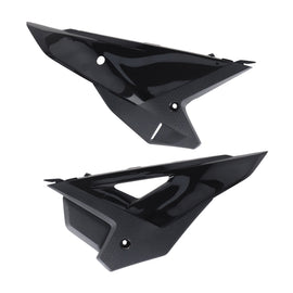 Polisport Plastics black side panels for Honda CRF motorcycle, replacement parts, durable plastic with model-specific fit.