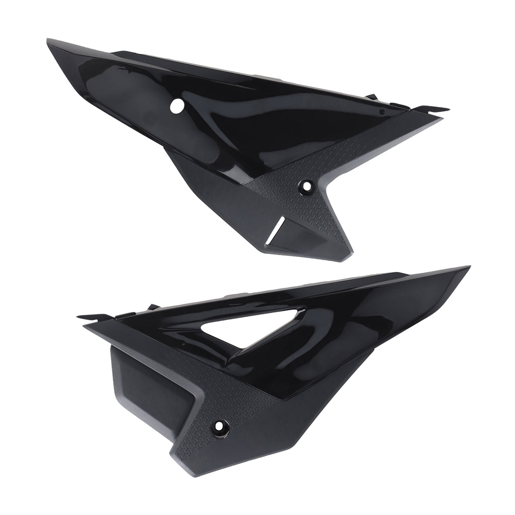 Polisport Plastics black side panels for Honda CRF motorcycle, replacement parts with a sleek finish and durable plastic material.