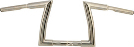HardDrive 1.25-inch Z-Bar handlebars with 9-inch rise in chrome, featuring a sleek, curved design for motorcycle or bike use.