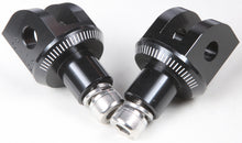 Load image into Gallery viewer, PUIG footpeg adapter 561-06791BK for motorcycle foot controls, black metal with mounting hardware visible