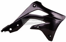 Load image into Gallery viewer, Polisport Plastics black radiator shroud body part for motorcycle, model 64-04201, with vented design and mounting points visible.