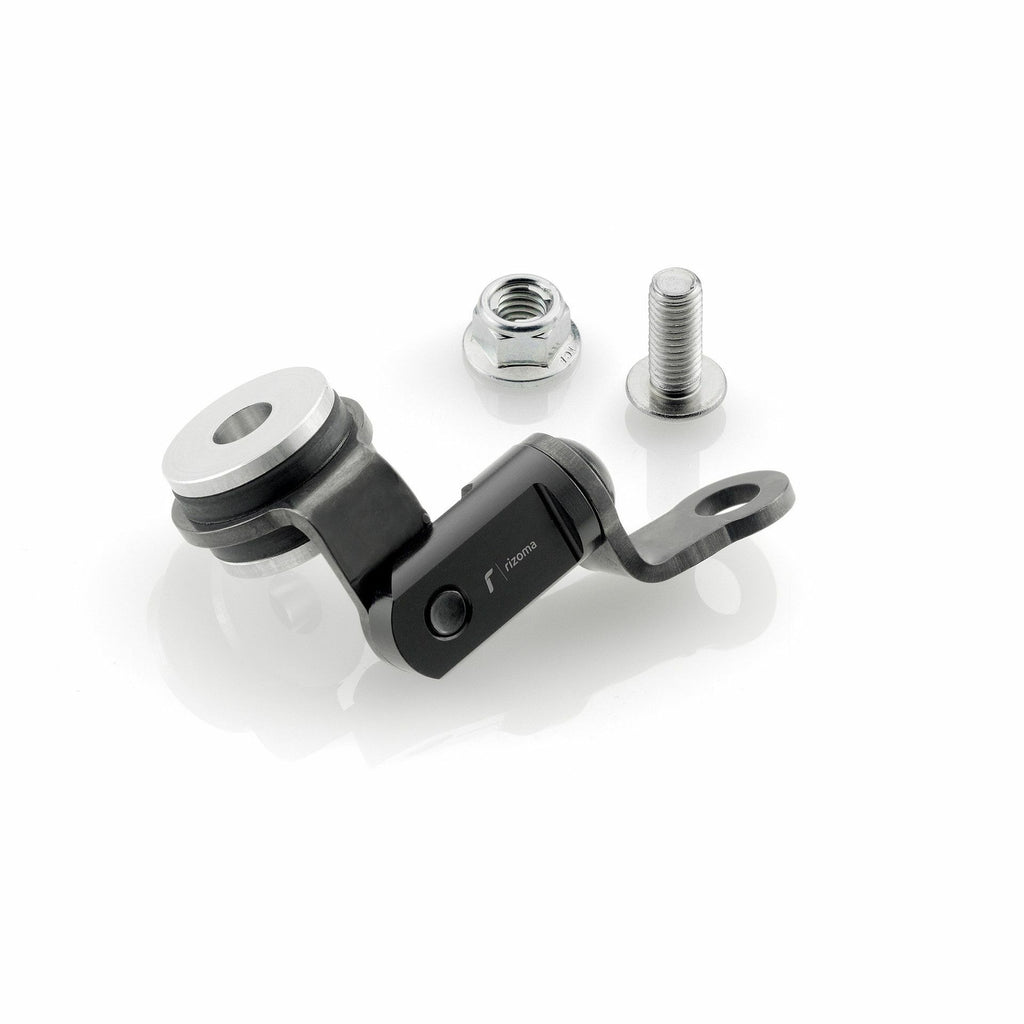 RIZOMA Reservoir Mounting Kit in black, shown with mounting components for motorcycle fluid reservoirs.