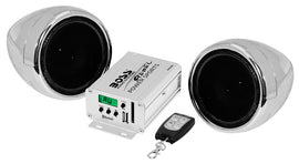 Boss Audio Mc520 600W chrome speaker system with 3-inch bar mount, designed for audio and communication setups
