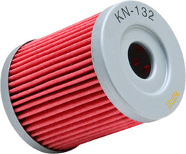K&N Oil Filter 56-0132 for automotive engines, showing the cylindrical metal filter with rubber sealing edges.