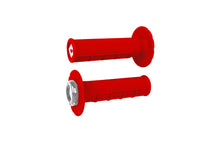Load image into Gallery viewer, Bright red and silver ODI Grips ATV Half Waffle V2.1 grip with textured surface for enhanced grip and control.