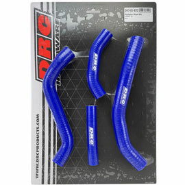 DRC Radiator Hose Kit 634-52672 for engine, showing flexible black hoses with metal clamps connected to engine components.