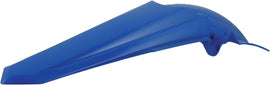 Acerbis blue rear fender for motorcycles, showing the curved plastic design and mounting holes for installation.
