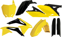 Load image into Gallery viewer, Acerbis yellow full plastic kit for motorcycle, showing assembled plastic panels and parts in bright yellow.