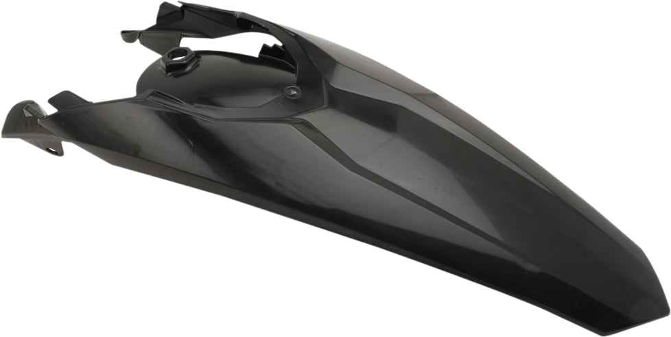 Acerbis black rear fender with taillight tab for motorcycle, showing the durable plastic construction and mounting details.