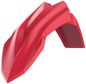 Red Polisport Plastics front fender for Beta 64-69126 motorcycle, lightweight plastic with mounting hardware visible.