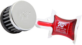 K&N Crankcase Vent Air Filter with chrome top, direct mount design, for improved engine ventilation and performance.