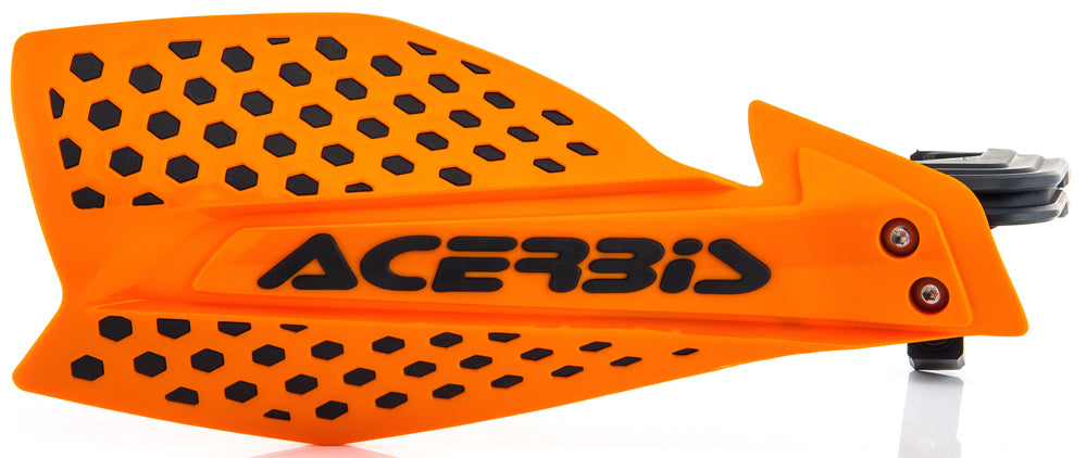 Acerbis Ultimate X orange and black handguard with mounting hardware, designed for motocross or off-road motorcycle protection.