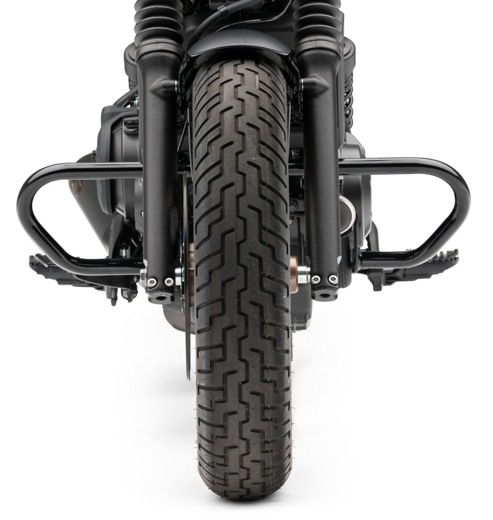 Black Cobra Freeway Bars for Honda Rebel 300, motorcycle crash bars with sturdy metal construction and sleek finish.