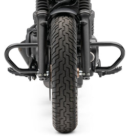 Black Cobra Freeway Bars for Honda Rebel 300, motorcycle crash bars with sturdy metal construction and sleek finish.