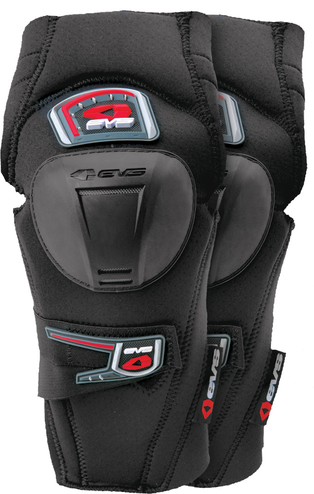 EVS SC05 Black Knee Guards for safety and protection, size medium, with padded protective design for sports or outdoor activities.
