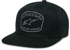 Black Alpine Star Promptus Snapback Hat with adjustable strap and embroidered logo, casual headwear for sports and outdoor activities.