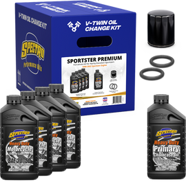 Spectro V-Twin Full Oil Service Kit XL Premium with oil filters and parts for motorcycle engine maintenance, high-quality Spectro brand.
