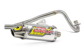 Pro Circuit T-4 exhaust system for CRF50F and XR50R motorcycles, featuring polished metal with mounting components visible.