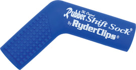 Blue Ryder Clips rubber shift sock for foot controls, showing textured rubber material and secure fit design.