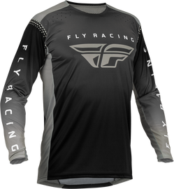 Fly Racing Lite Jersey in black and grey, featuring lightweight fabric and sporty design for motocross or off-road riding.