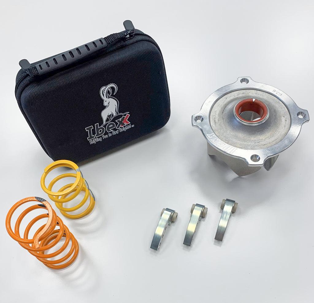 Ibexx Stage 2 Clutch Kit for Polaris 23-1405, including clutch components, shown in a close-up view with metallic parts and packaging.