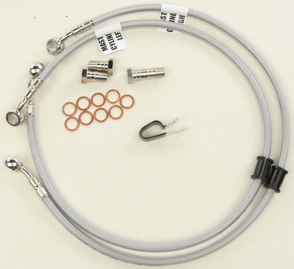 GBRAKES 2 line front brake line kit showing metal brake hoses with fittings for vehicle installation