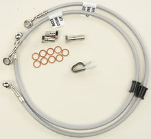 Load image into Gallery viewer, GBRAKES 2-line front brake line kit with metal fittings and rubber hoses for enhanced brake performance and durability.