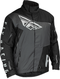 Fly Racing SNX Pro Jacket in black and grey, featuring sleek design and durable fabric for motorcycle riding.