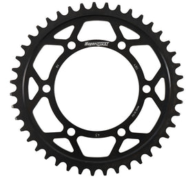 Supersprox steel rear edge sprocket, 43-tooth, black, for Suzuki GSX-R750 motorcycle, with gear teeth and sprocket profile visible.