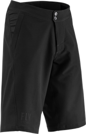 Fly Racing Maverik Shorts in black, size 30, shown on a model with detailed view of fabric and design features.
