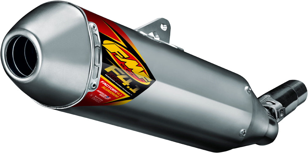FMF Racing Factory 4.1 RCT slip-on exhaust for CRF450X motorcycle, stainless steel aluminum construction, side view.