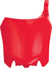 Load image into Gallery viewer, Red Acerbis front number plate for motocross or dirt bikes, with mounting holes and Acerbis branding visible.