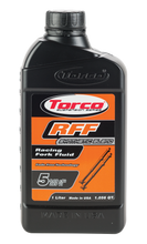 Load image into Gallery viewer, Torco RFF Racing Fork Fluid 5W in 1-liter bottle, a high-performance motorcycle fork oil from Torco for optimal suspension performance.