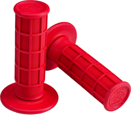 Red 3/4-inch mini grips from FOUR TWELVE, featuring textured rubber for secure handling and improved grip.