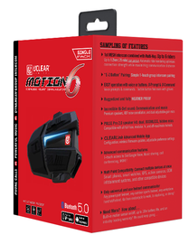 UCLEAR 180508 motorcycle helmet communication system with Bluetooth, showing the device mounted on a helmet in a close-up view.