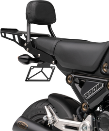 Cobra Sissy Bar Luggage Rack in black mounted on motorcycle body, designed for Grom 82-97480 model, durable metal construction.