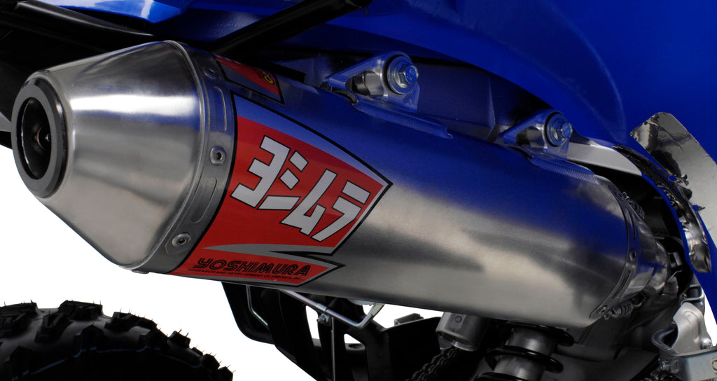 Yoshimura Signature RS-2 slip-on exhaust with stainless steel and aluminum components, featuring a sleek design and polished finish.