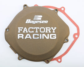 Boyesen Factory Racing Clutch Cover Magnesium for motorcycles, showcasing the lightweight, durable magnesium clutch cover with branding.